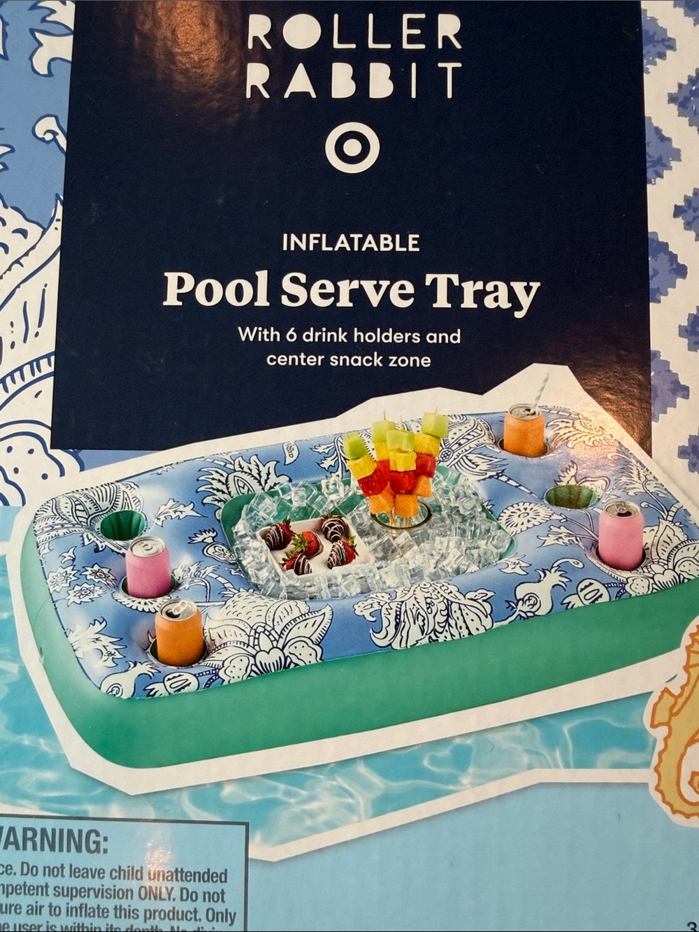 Roller Rabbit Blue and Teal Inflatable Pool Serve Tray - Picture 3 of 5